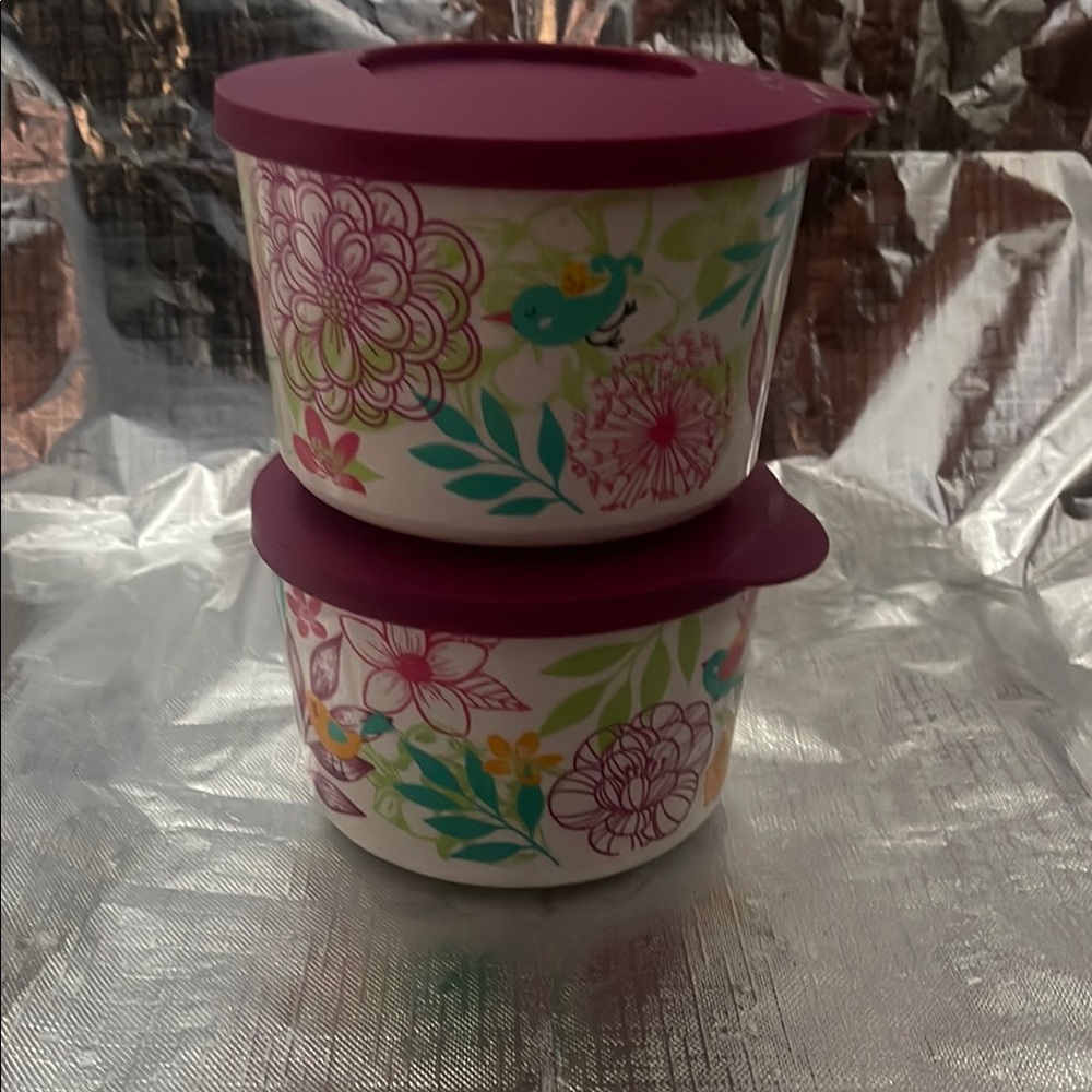 Floral Storage Containers with Purple Lids